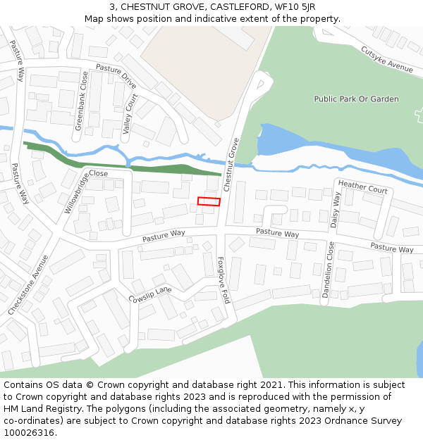 3, CHESTNUT GROVE, CASTLEFORD, WF10 5JR: Location map and indicative extent of plot