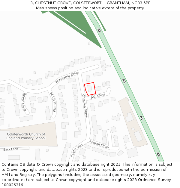 3, CHESTNUT GROVE, COLSTERWORTH, GRANTHAM, NG33 5PE: Location map and indicative extent of plot