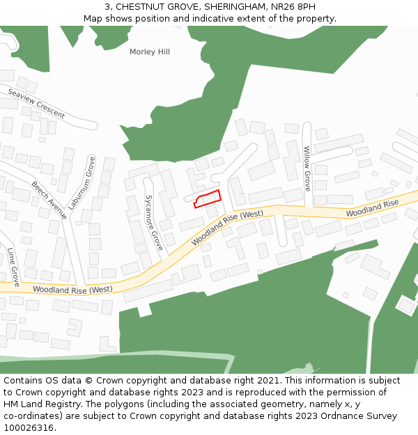 3, CHESTNUT GROVE, SHERINGHAM, NR26 8PH: Location map and indicative extent of plot