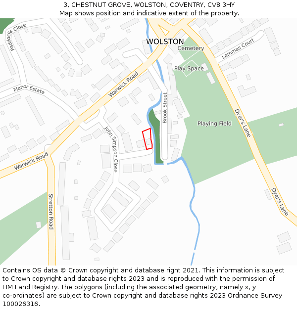 3, CHESTNUT GROVE, WOLSTON, COVENTRY, CV8 3HY: Location map and indicative extent of plot
