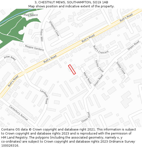 3, CHESTNUT MEWS, SOUTHAMPTON, SO19 1AB: Location map and indicative extent of plot