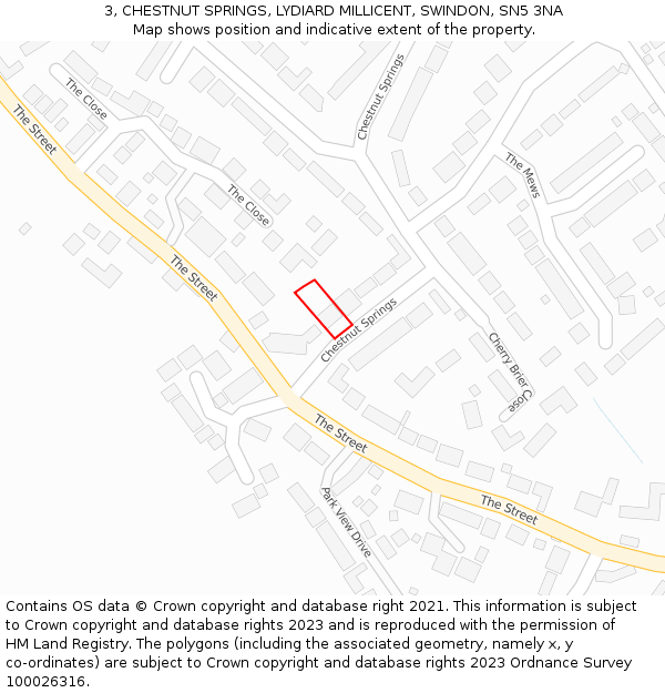 3, CHESTNUT SPRINGS, LYDIARD MILLICENT, SWINDON, SN5 3NA: Location map and indicative extent of plot