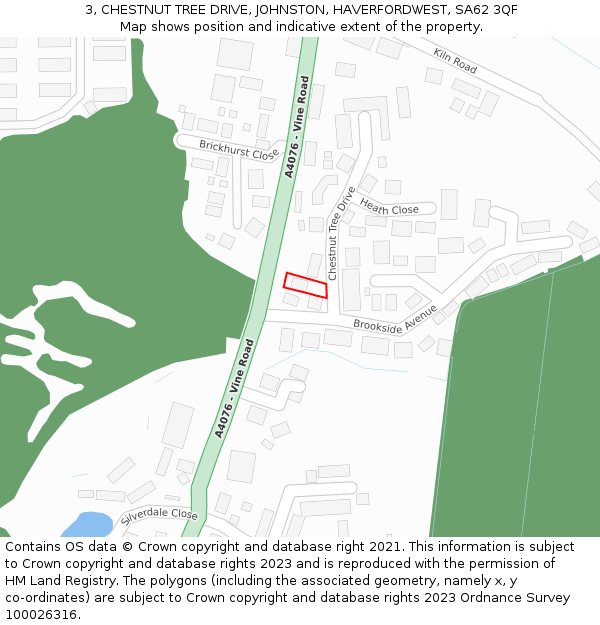 3, CHESTNUT TREE DRIVE, JOHNSTON, HAVERFORDWEST, SA62 3QF: Location map and indicative extent of plot