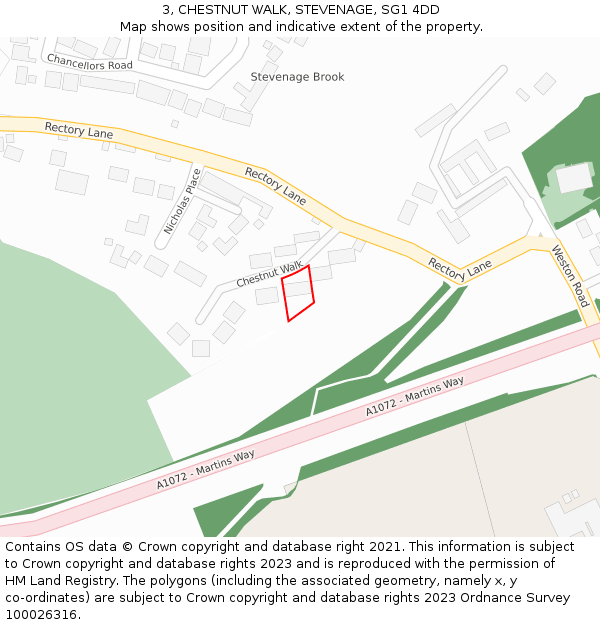 3, CHESTNUT WALK, STEVENAGE, SG1 4DD: Location map and indicative extent of plot