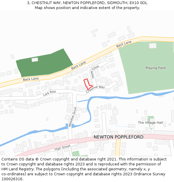 3, CHESTNUT WAY, NEWTON POPPLEFORD, SIDMOUTH, EX10 0DL: Location map and indicative extent of plot
