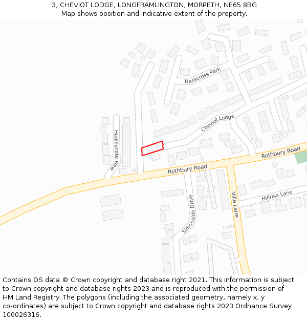 3, CHEVIOT LODGE, LONGFRAMLINGTON, MORPETH, NE65 8BG: Location map and indicative extent of plot