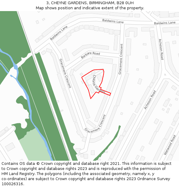 3, CHEYNE GARDENS, BIRMINGHAM, B28 0UH: Location map and indicative extent of plot