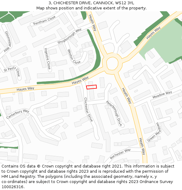 3, CHICHESTER DRIVE, CANNOCK, WS12 3YL: Location map and indicative extent of plot