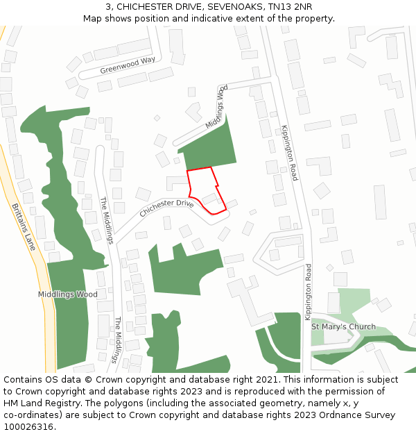 3, CHICHESTER DRIVE, SEVENOAKS, TN13 2NR: Location map and indicative extent of plot