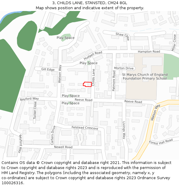 3, CHILDS LANE, STANSTED, CM24 8GL: Location map and indicative extent of plot