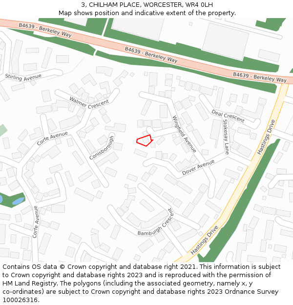 3, CHILHAM PLACE, WORCESTER, WR4 0LH: Location map and indicative extent of plot