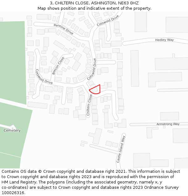 3, CHILTERN CLOSE, ASHINGTON, NE63 0HZ: Location map and indicative extent of plot