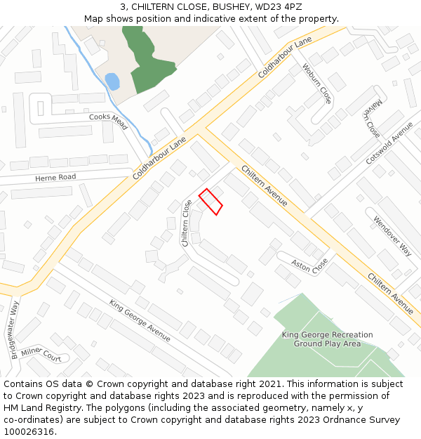 3, CHILTERN CLOSE, BUSHEY, WD23 4PZ: Location map and indicative extent of plot
