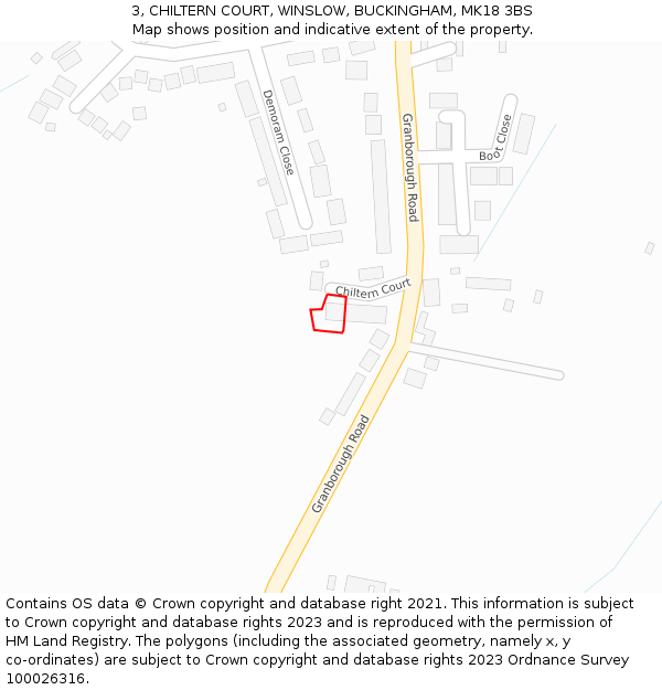 3, CHILTERN COURT, WINSLOW, BUCKINGHAM, MK18 3BS: Location map and indicative extent of plot