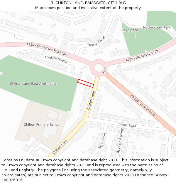 3, CHILTON LANE, RAMSGATE, CT11 0LG: Location map and indicative extent of plot