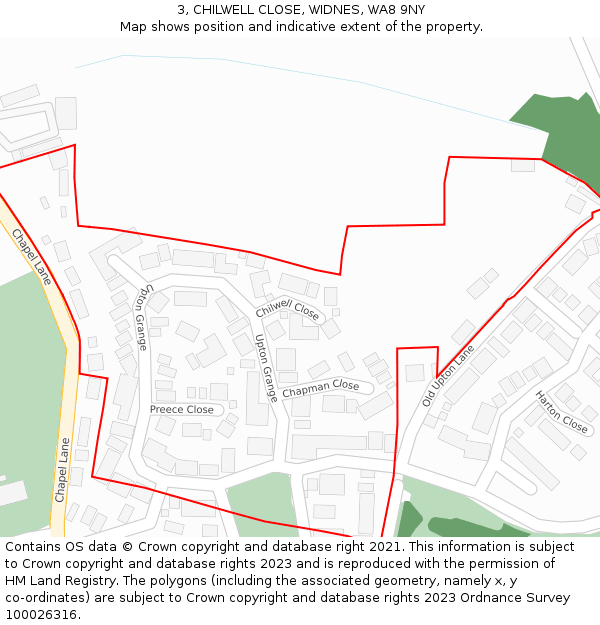 3, CHILWELL CLOSE, WIDNES, WA8 9NY: Location map and indicative extent of plot