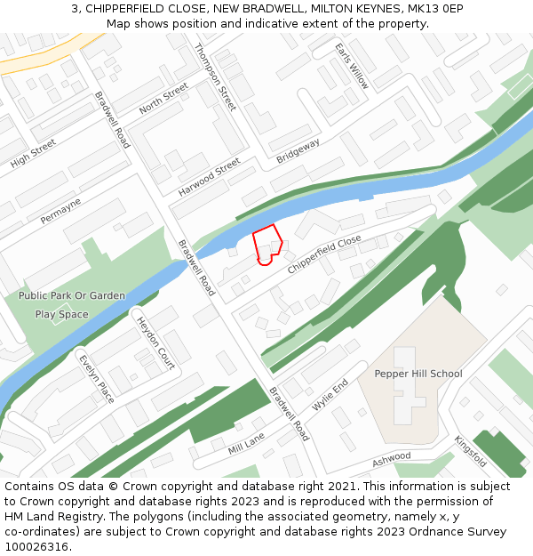 3, CHIPPERFIELD CLOSE, NEW BRADWELL, MILTON KEYNES, MK13 0EP: Location map and indicative extent of plot