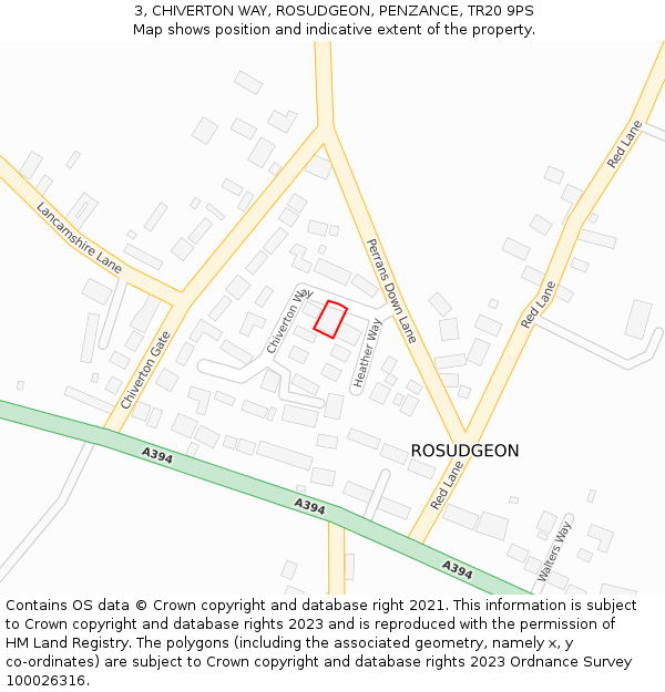 3, CHIVERTON WAY, ROSUDGEON, PENZANCE, TR20 9PS: Location map and indicative extent of plot