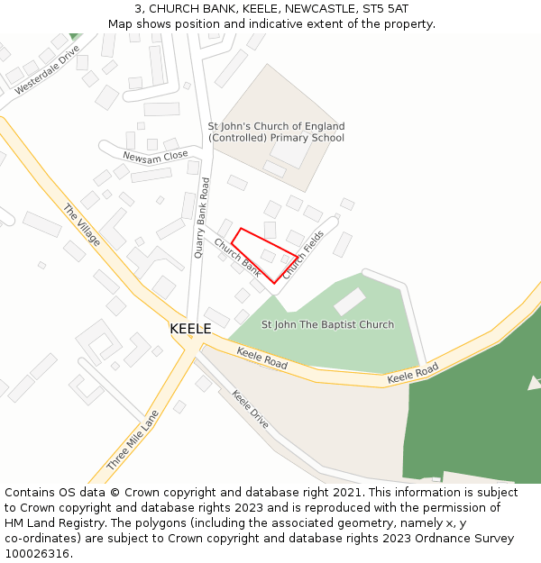 3, CHURCH BANK, KEELE, NEWCASTLE, ST5 5AT: Location map and indicative extent of plot