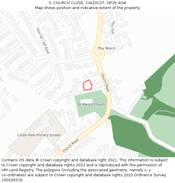 3, CHURCH CLOSE, CALDICOT, NP26 4GW: Location map and indicative extent of plot
