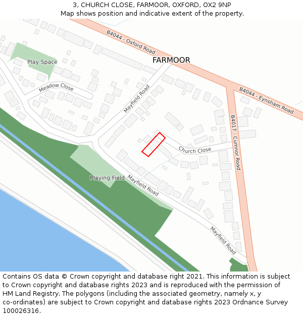 3, CHURCH CLOSE, FARMOOR, OXFORD, OX2 9NP: Location map and indicative extent of plot