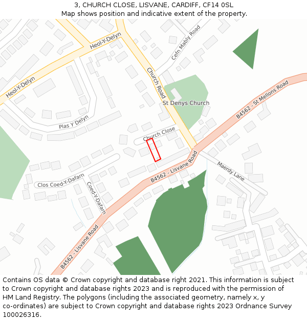 3, CHURCH CLOSE, LISVANE, CARDIFF, CF14 0SL: Location map and indicative extent of plot