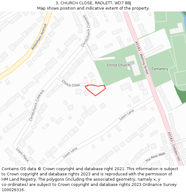 3, CHURCH CLOSE, RADLETT, WD7 8BJ: Location map and indicative extent of plot