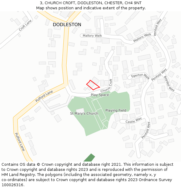 3, CHURCH CROFT, DODLESTON, CHESTER, CH4 9NT: Location map and indicative extent of plot