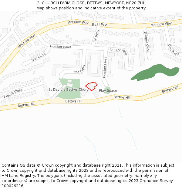 3, CHURCH FARM CLOSE, BETTWS, NEWPORT, NP20 7HL: Location map and indicative extent of plot
