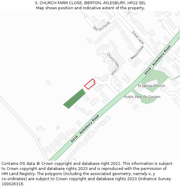 3, CHURCH FARM CLOSE, BIERTON, AYLESBURY, HP22 5EL: Location map and indicative extent of plot