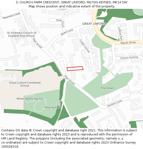 3, CHURCH FARM CRESCENT, GREAT LINFORD, MILTON KEYNES, MK14 5AY: Location map and indicative extent of plot