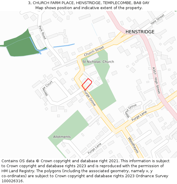 3, CHURCH FARM PLACE, HENSTRIDGE, TEMPLECOMBE, BA8 0AY: Location map and indicative extent of plot