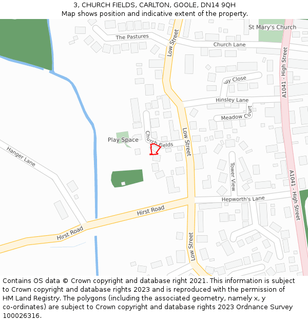 3, CHURCH FIELDS, CARLTON, GOOLE, DN14 9QH: Location map and indicative extent of plot