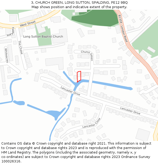 3, CHURCH GREEN, LONG SUTTON, SPALDING, PE12 9BQ: Location map and indicative extent of plot