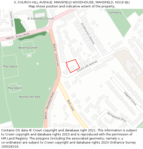 3, CHURCH HILL AVENUE, MANSFIELD WOODHOUSE, MANSFIELD, NG19 9JU: Location map and indicative extent of plot