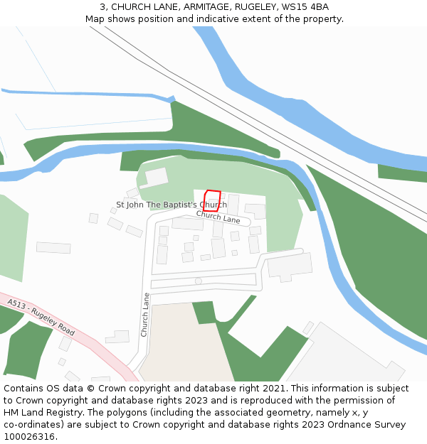 3, CHURCH LANE, ARMITAGE, RUGELEY, WS15 4BA: Location map and indicative extent of plot