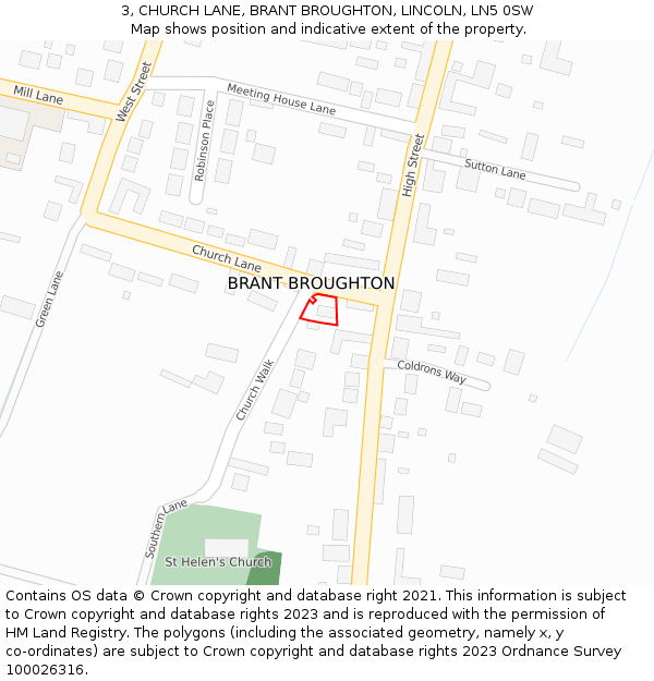 3, CHURCH LANE, BRANT BROUGHTON, LINCOLN, LN5 0SW: Location map and indicative extent of plot