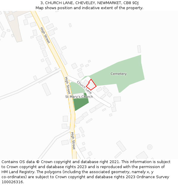 3, CHURCH LANE, CHEVELEY, NEWMARKET, CB8 9DJ: Location map and indicative extent of plot