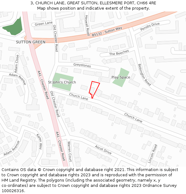 3, CHURCH LANE, GREAT SUTTON, ELLESMERE PORT, CH66 4RE: Location map and indicative extent of plot