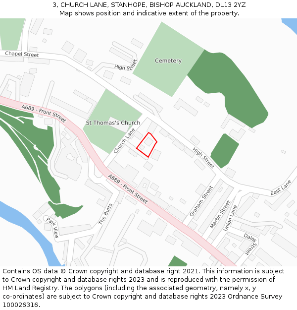 3, CHURCH LANE, STANHOPE, BISHOP AUCKLAND, DL13 2YZ: Location map and indicative extent of plot