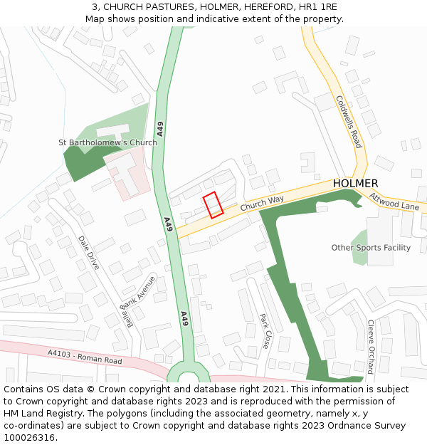3, CHURCH PASTURES, HOLMER, HEREFORD, HR1 1RE: Location map and indicative extent of plot