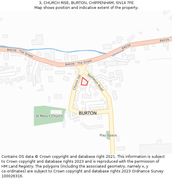 3, CHURCH RISE, BURTON, CHIPPENHAM, SN14 7FE: Location map and indicative extent of plot