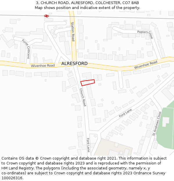 3, CHURCH ROAD, ALRESFORD, COLCHESTER, CO7 8AB: Location map and indicative extent of plot