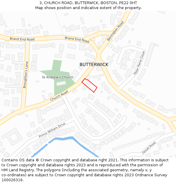 3, CHURCH ROAD, BUTTERWICK, BOSTON, PE22 0HT: Location map and indicative extent of plot