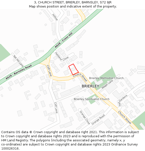 3, CHURCH STREET, BRIERLEY, BARNSLEY, S72 9JR: Location map and indicative extent of plot