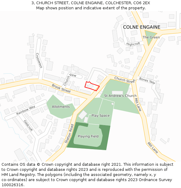 3, CHURCH STREET, COLNE ENGAINE, COLCHESTER, CO6 2EX: Location map and indicative extent of plot