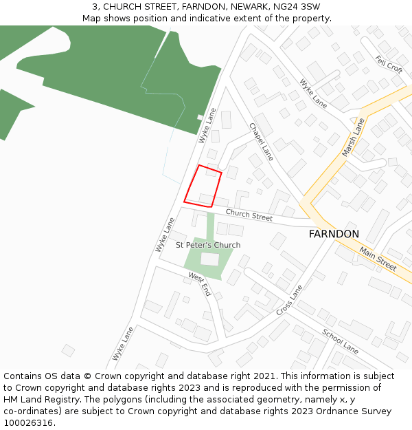 3, CHURCH STREET, FARNDON, NEWARK, NG24 3SW: Location map and indicative extent of plot
