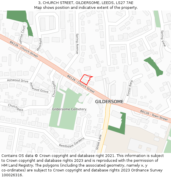 3, CHURCH STREET, GILDERSOME, LEEDS, LS27 7AE: Location map and indicative extent of plot
