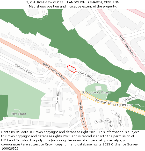 3, CHURCH VIEW CLOSE, LLANDOUGH, PENARTH, CF64 2NN: Location map and indicative extent of plot