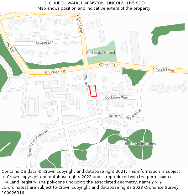 3, CHURCH WALK, HARMSTON, LINCOLN, LN5 9GD: Location map and indicative extent of plot